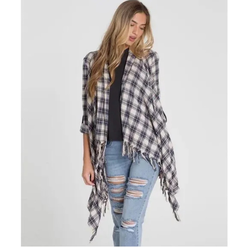Billabong Surf Shop Flannel Fringe Cardigan |Size: L